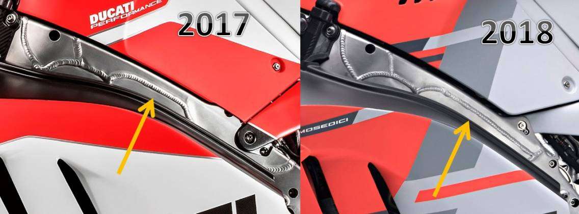 Ducati Desmosedici 2017 e 2018 a confronto 12 telaio desmosedici 2017 2018