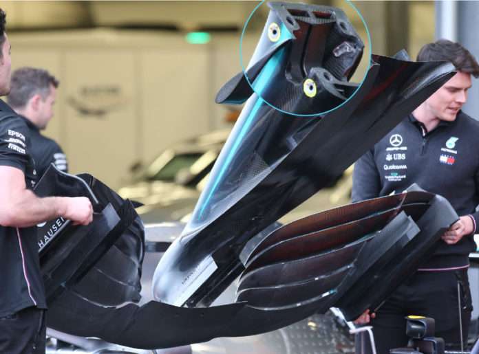RedBull RB16, analisi tecnica. Dettagli interessanti per il muso 13 RSZ Mercedes R04BAK nose 696x515 1