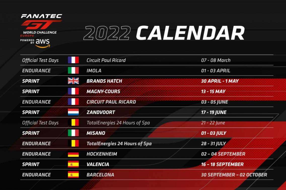 Imola aprirà la stagione Endurance del GT World Challenge 1 Calendar GTWCEU 20221